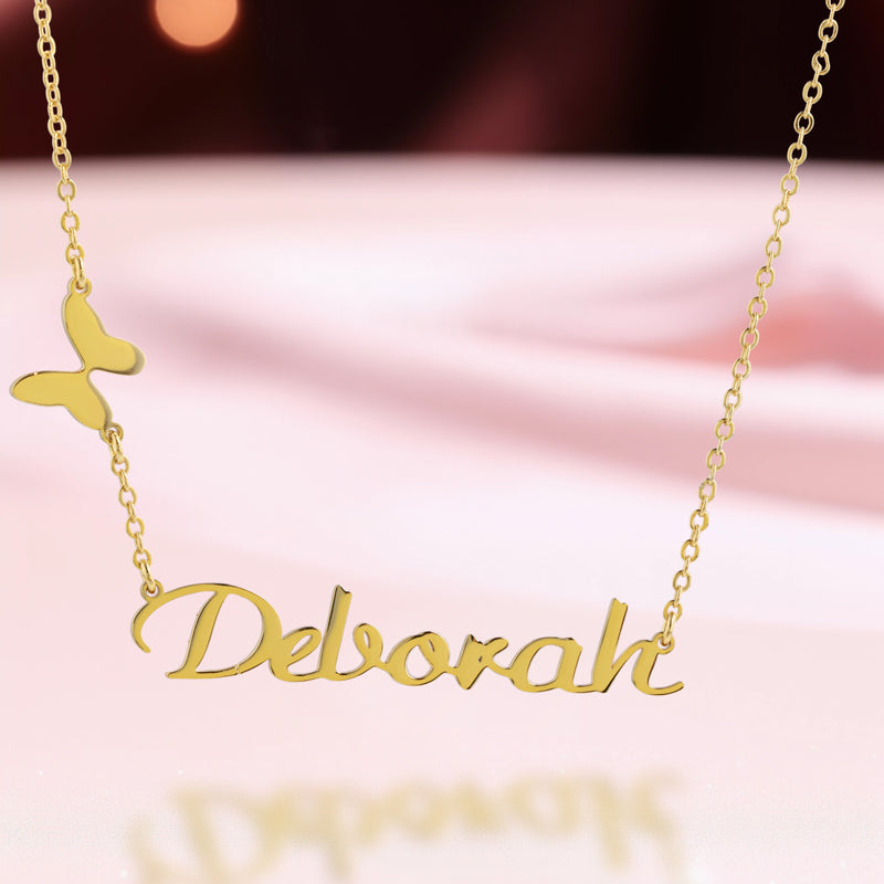 Elegant Stainless Steel Necklace with Butterfly and Alphabet Pendant