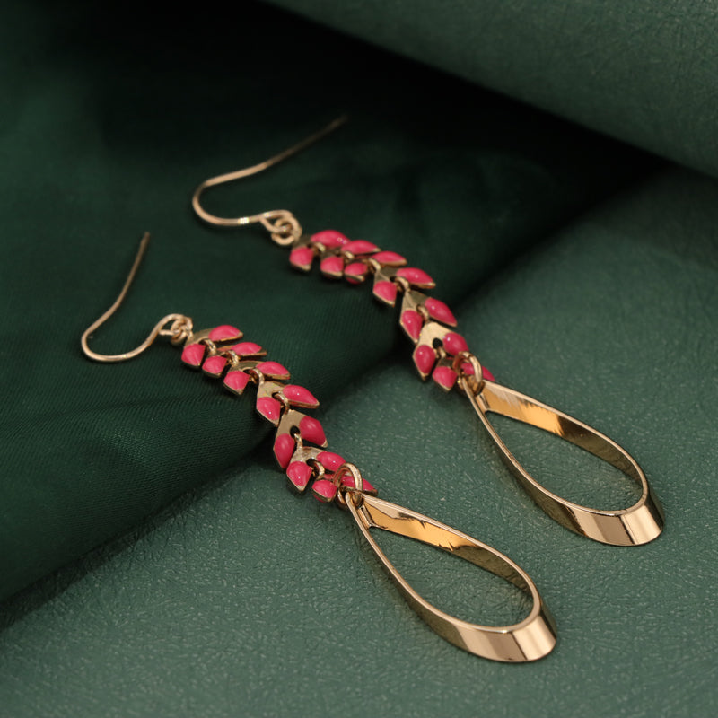 Copper Leaf Dangle Earrings with Tassel Detail