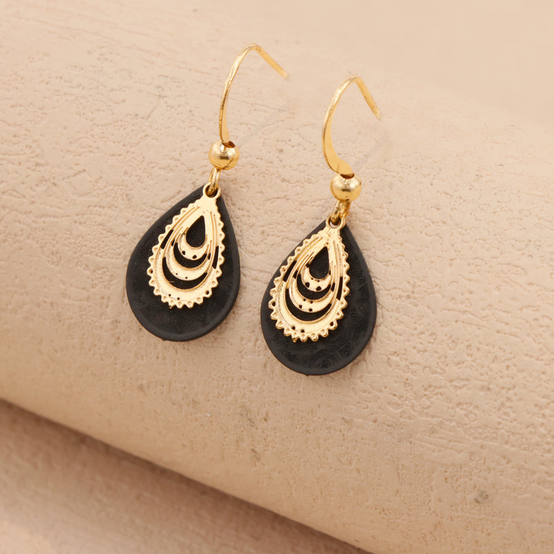 Vintage Black Copper Leaf Layered Earrings for Women