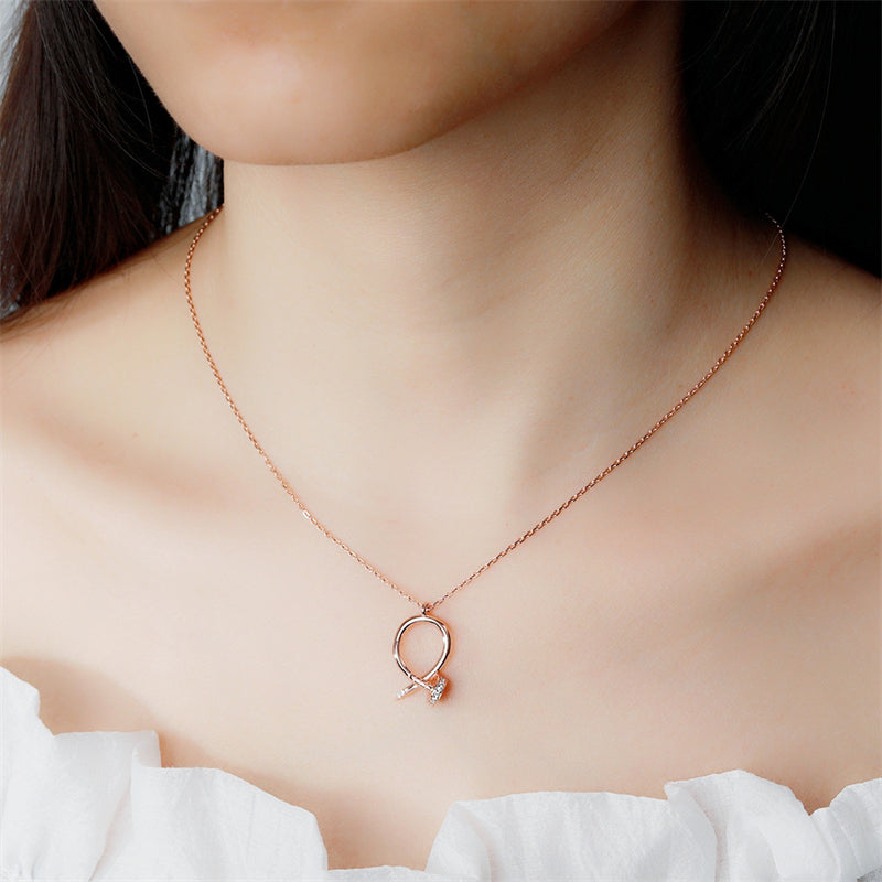 925 Rose Gold Plated Sterling Silver Pendant Necklace - Elegant Geometric Collarbone Chain