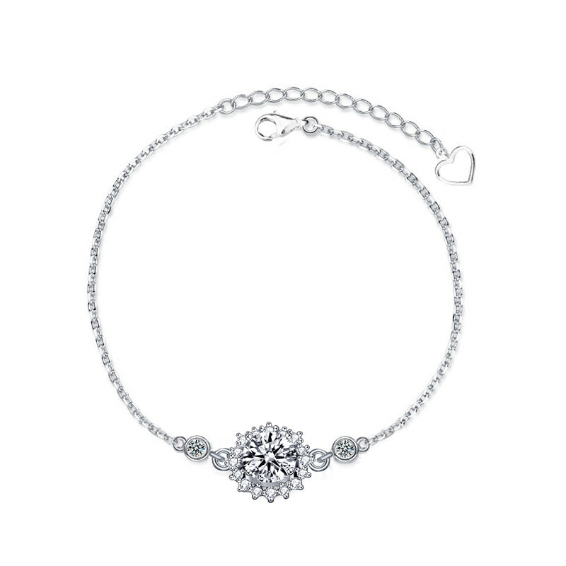 925 Silver Floral Bracelet with 1ct Moissanite Elegant Women's Jewelry White Gold Plated