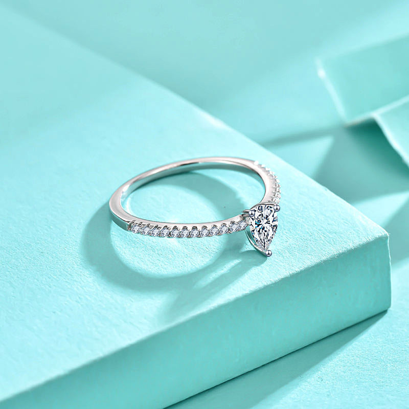 925 Silver Teardrop Ring with Square Rectangle and Pear Zircon Stones Elegant Jewelry for Women US Size 6-7