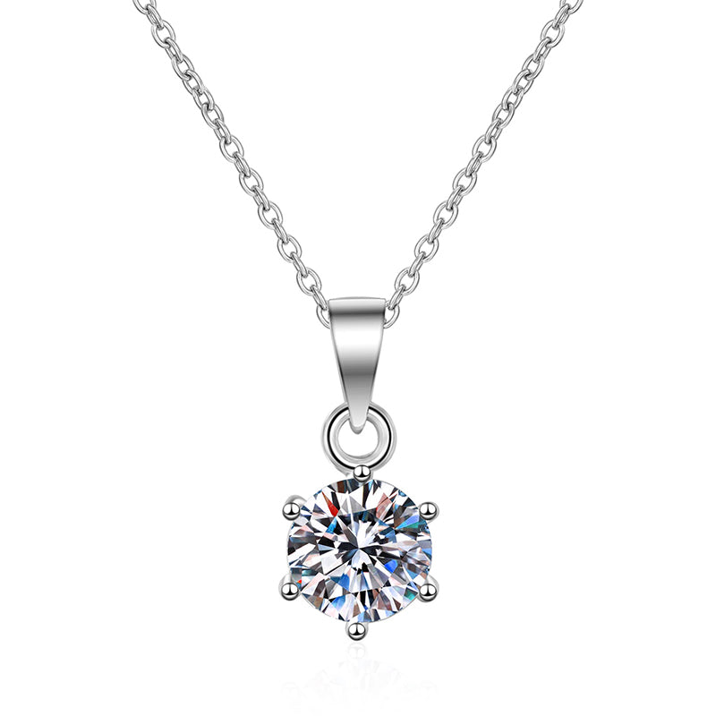 925 Sterling Silver 1CT Moissanite Six-Prong Pendant Necklace – Simulated Diamond Collar Chain for Women