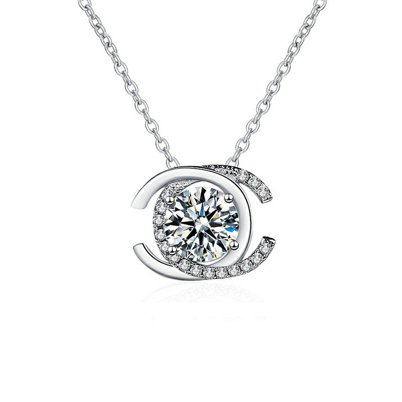 925 Sterling Silver Alphabet Pendant Necklace with 1ct Moissanite Cross Chain Women's White Gold Plated Office Jewelry