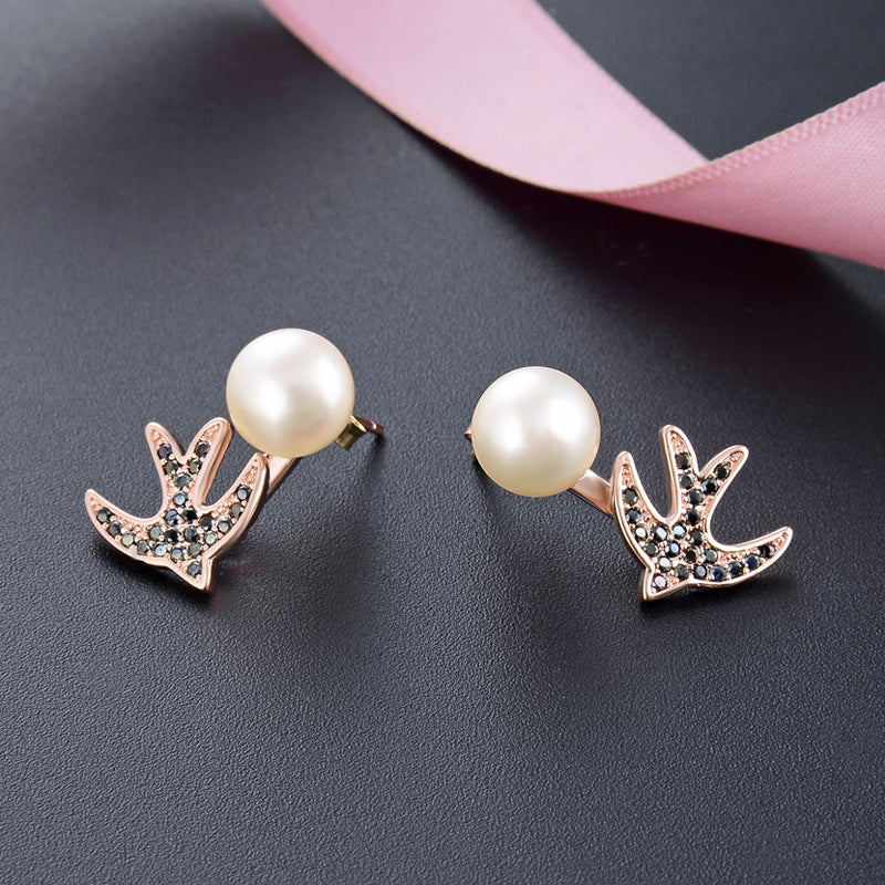 925 Sterling Silver Animal Pearl Stud Earrings - Minimalist Geometric Earrings with Plastic Stoppers
