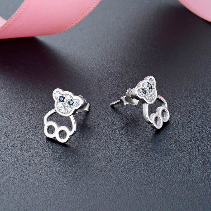 925 Sterling Silver Animal Stud Earrings - Minimalist Geometric CZ Accent Earrings with Plastic Stoppers