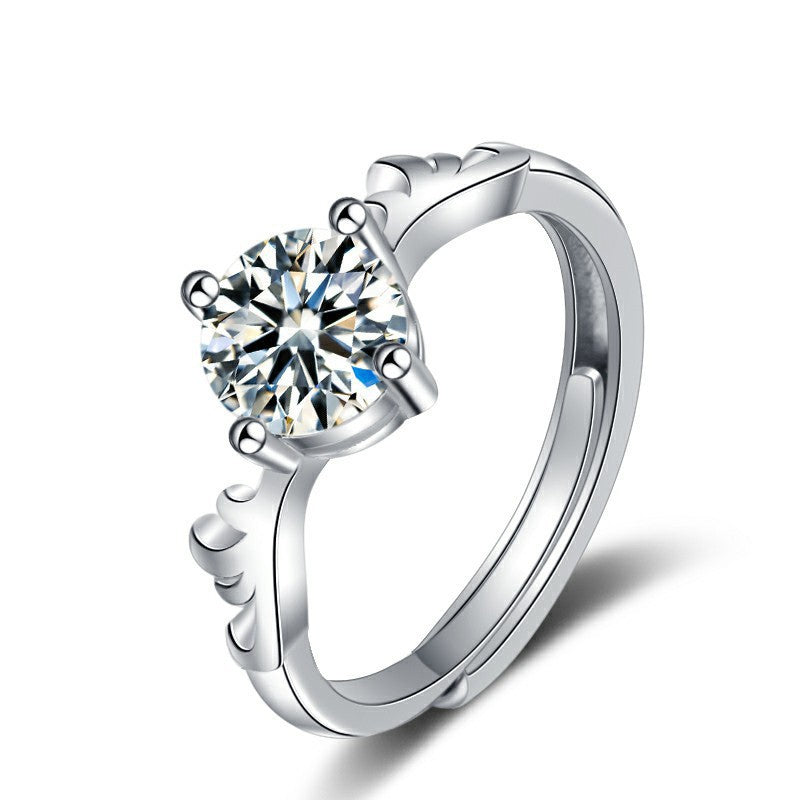 925 Sterling Silver Antler Ring with 1ct Moissanite - White Gold Plated Adjustable Women's Band