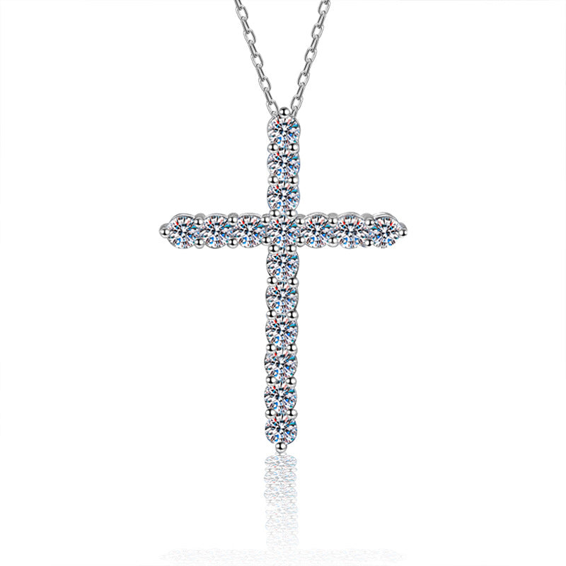 925 Sterling Silver Bold Cross Pendant Necklace with Moissanite Accents 41-50cm Rhodium Plated Unisex Statement Jewelry