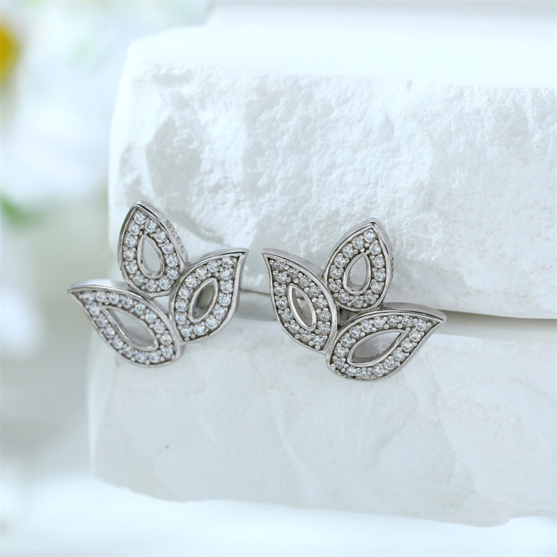 925 Sterling Silver Clover Leaf Earrings - Elegant Zircon Studs with European Chic Style