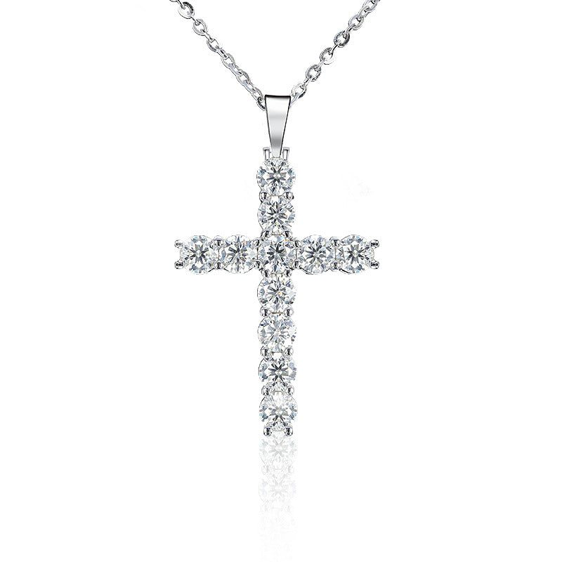 925 Sterling Silver Cross Pendant Necklace with 0.1ct Moissanite Rhodium Plated Minimalist Chain for Women