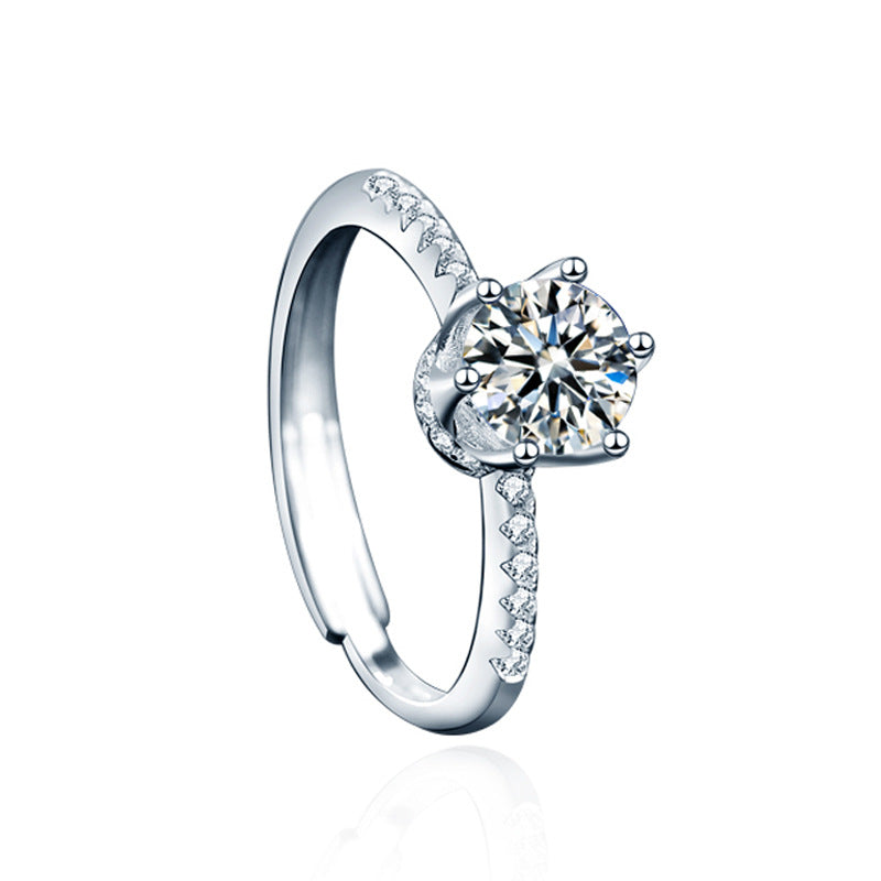 925 Sterling Silver Crown Geometric Couple Rings - His 0.5ct & Her 1ct Moissanite Adjustable Luxury Bands
