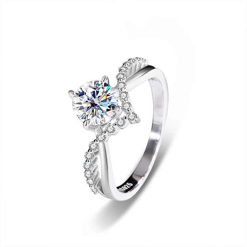 925 Sterling Silver Crown Geometric Ring with 1ct Moissanite Rhodium Plated Minimalist Wedding Band for Women Size 5-9