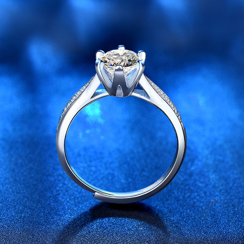 925 Sterling Silver Crown Moissanite Ring D Color 0.5ct/1ct/2ct Adjustable Women's Band (Size 4-10)