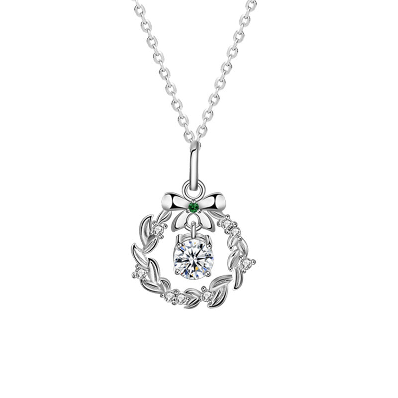 925 Sterling Silver Diamond-Cut Christmas Pendant Necklace - 0.5ct Moissanite Cross Chain in White Gold Plated (16-20 Inch) Women's Holiday Jewelry Gift