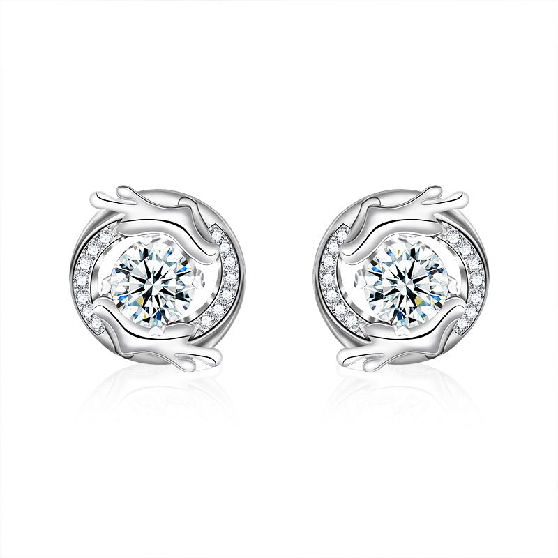 925 Sterling Silver Dragon Stud Earrings with 0.5ct Moissanite Rhodium Plated Zodiac Jewelry for Women