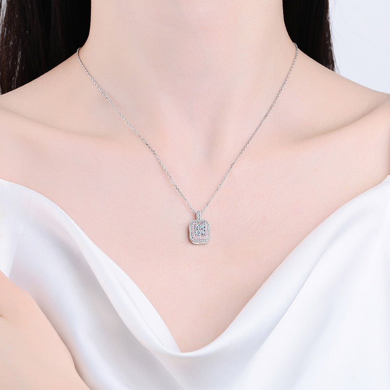 925 Sterling Silver Emerald/Radiant Cut Moissanite Necklace - 1CT Two-Tone Pendant Collarbone Chain