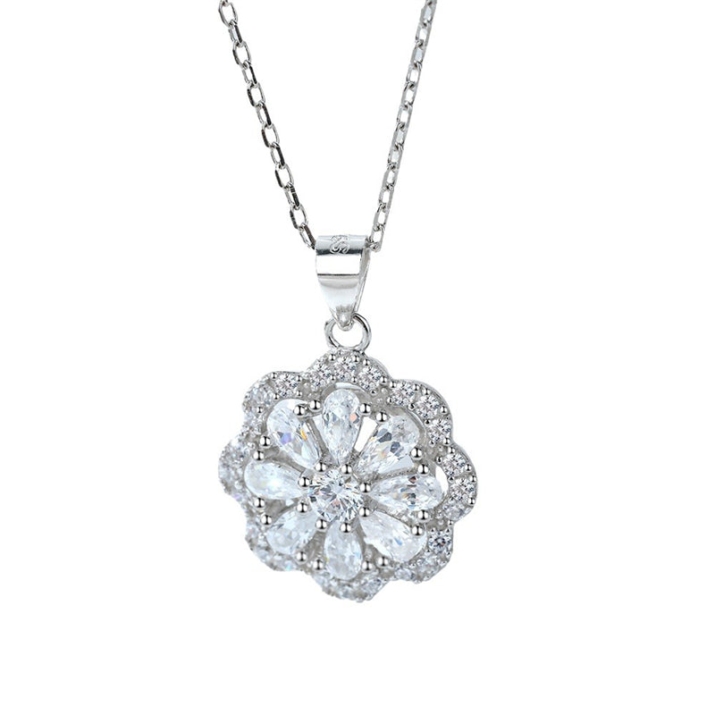 925 Sterling Silver Floral Pendant Necklace - Elegant Blossom Collarbone Chain