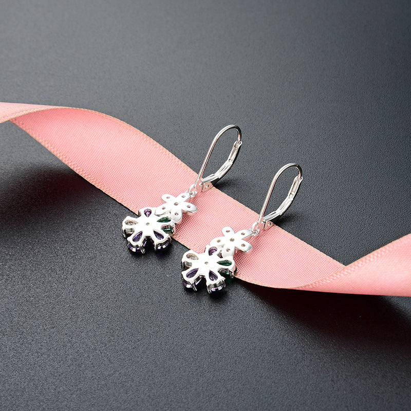 925 Sterling Silver Floral Stud Earrings - White Gold Plated Korean Style Flower Earrings for Women