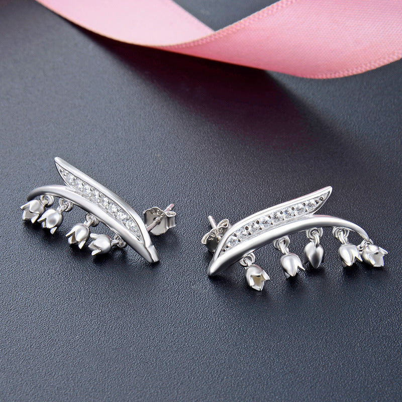 925 Sterling Silver Flower Stud Earrings with Cubic Zirconia - Minimalist Floral Earrings with Plastic Backs for Women