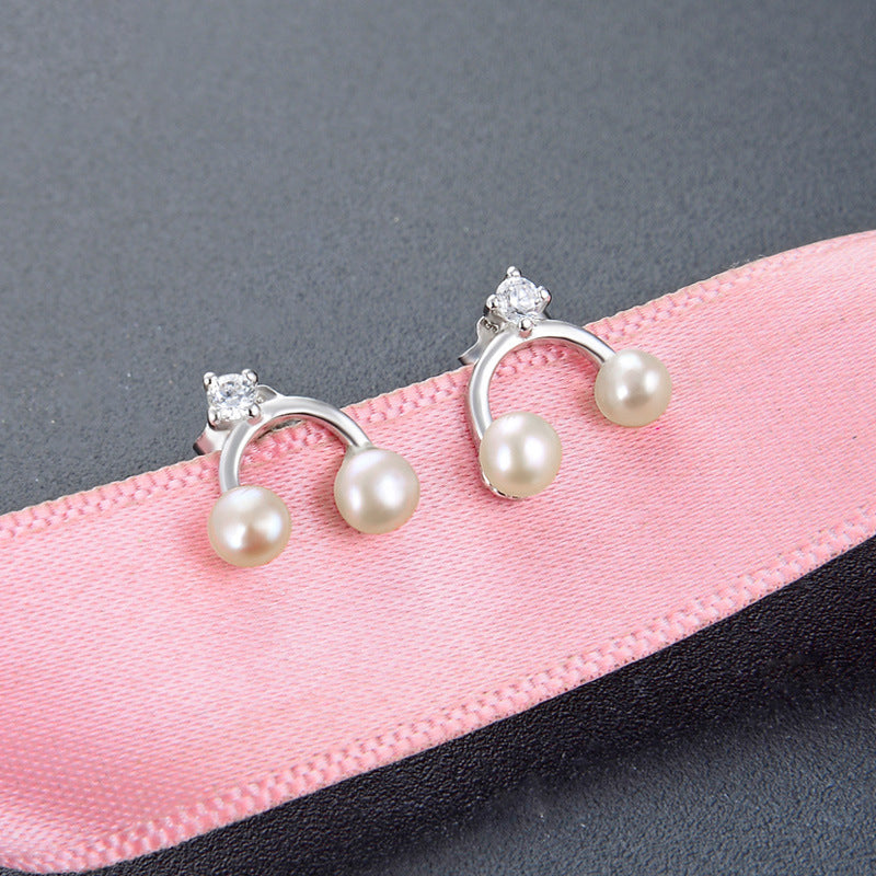 925 Sterling Silver Freshwater Pearl & Diamond Stud Earrings with Plastic Backs - 0.9g Dainty Korean Style Earrings for Women