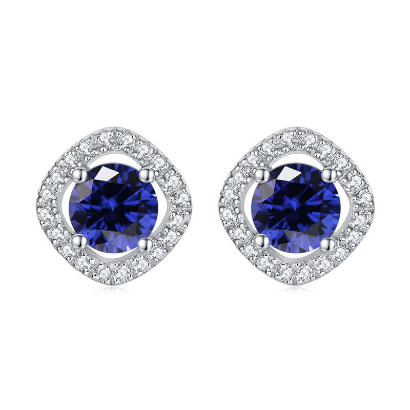 925 Sterling Silver Full-Pavé Square Zircon Earrings – Elegant Geometric Birthstone Jewelry