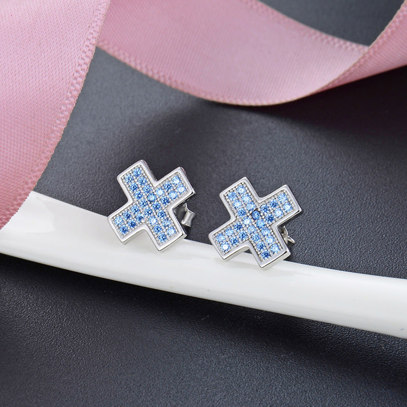 925 Sterling Silver Geometric CZ Stud Earrings - Minimalist Diamond Earrings with Plastic Backs