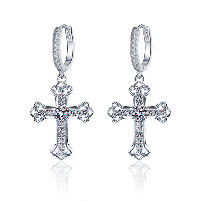 925 Sterling Silver Geometric Cross Stud Earrings with 0.3ct Moissanite Unique Alternative Jewelry for Women