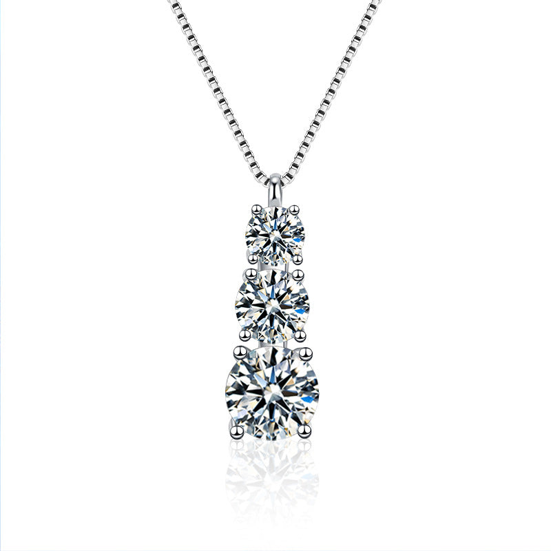 925 Sterling Silver Geometric Pendant Necklace with 1.8ct Moissanite Cross or Box Chain Women's Rhodium Plated Versatile Jewelry