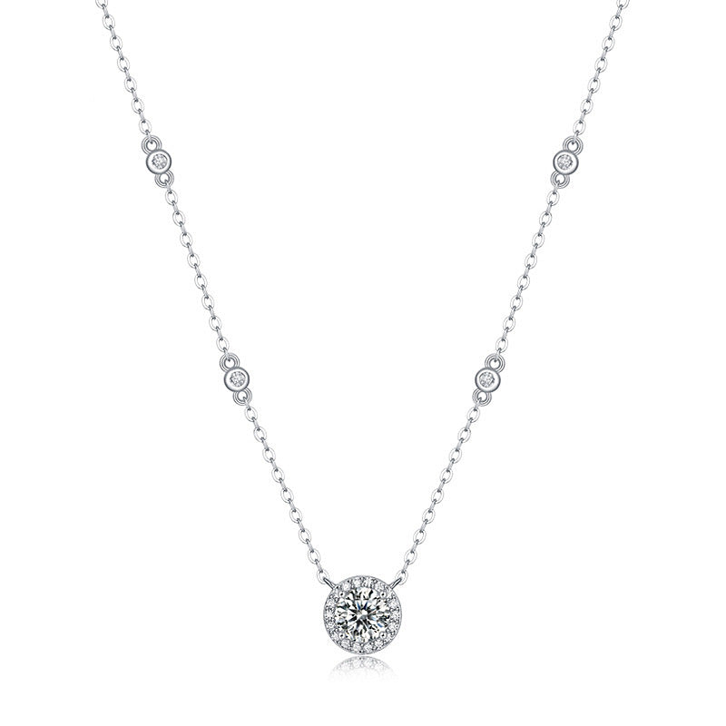 925 Sterling Silver Geometric Pendant Necklace with 1ct Moissanite Cross Chain Women's White Gold Plated Office Jewelry