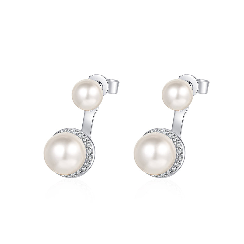 925 Sterling Silver Geometric Stud Earrings - 0.25ct Moissanite & Freshwater Pearls