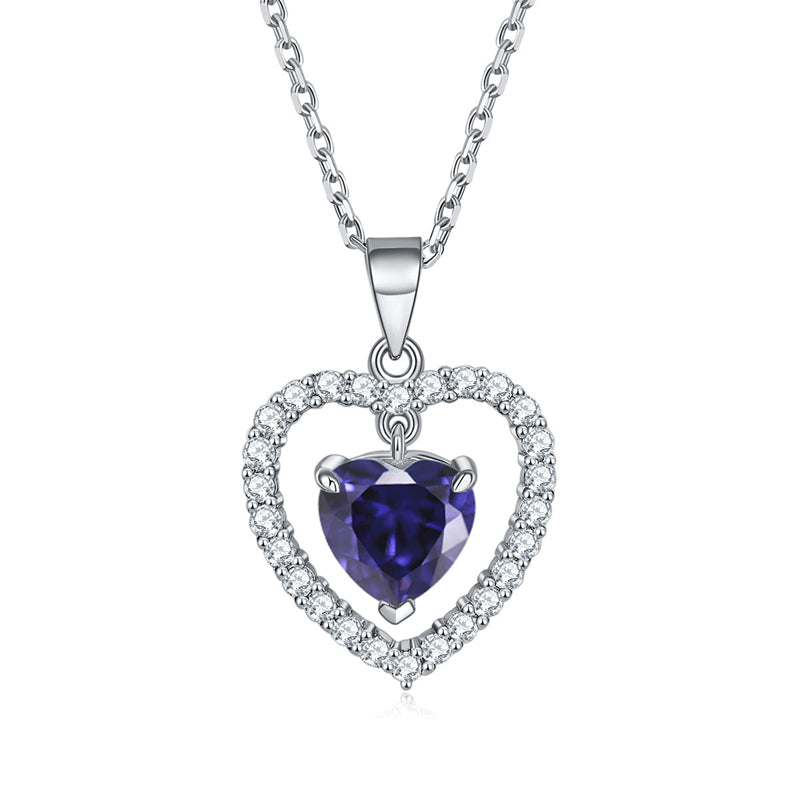 925 Sterling Silver Heart Birthstone Necklace - Romantic Ruby Zircon Pendant