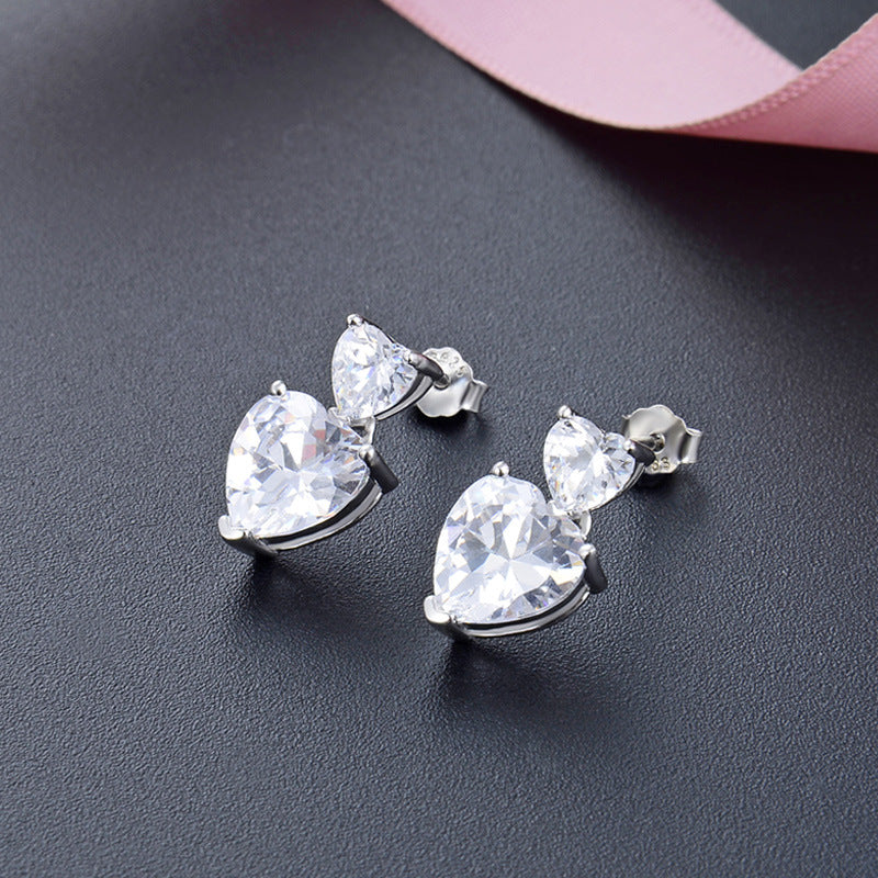 925 Sterling Silver Heart Drop Earrings-Korean Style Love Geometric Dangle Earrings for Women