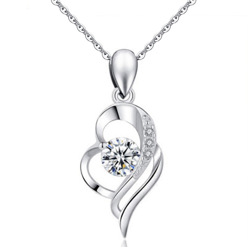 925 Sterling Silver Heart Pendant Necklace with 0.5ct or 1ct D Color Moissanite Cross Chain for Women White Gold Plated