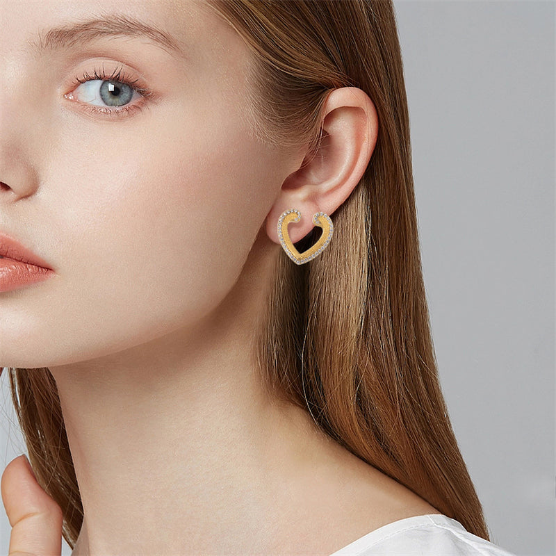 925 Sterling Silver Heart Stud Earrings – Elegant Zircon Love Shape, Minimalist European Style