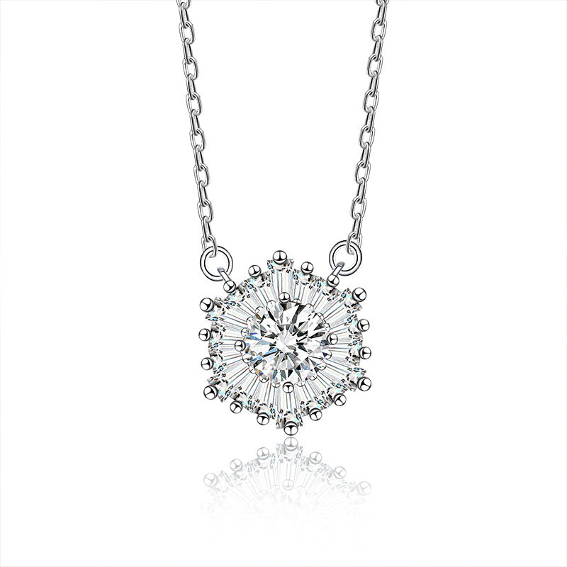 925 Sterling Silver Ice Crystal Pendant Necklace with 1ct Moissanite Cross Chain Women's Rhodium Plated Jewelry