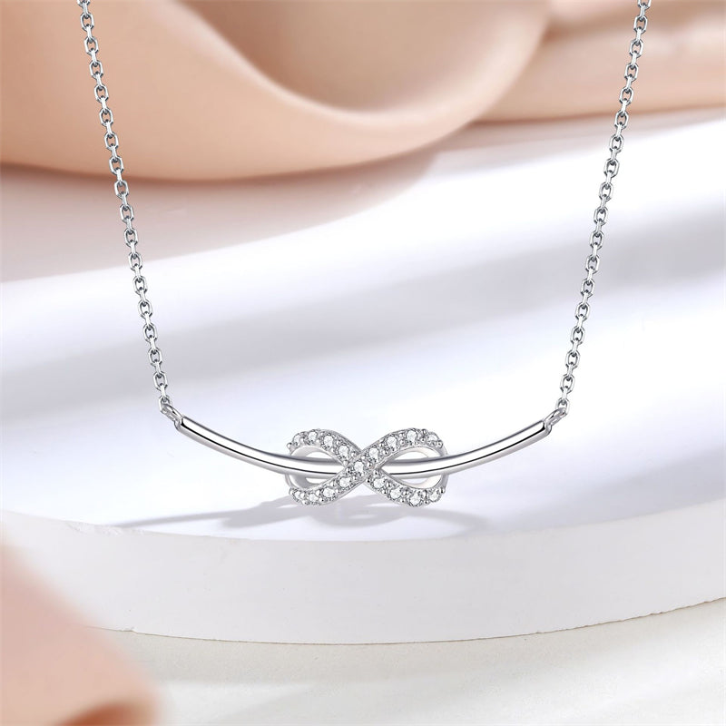 925 Sterling Silver Infinity Bow Pendant Necklace - Elegant Love Knot Collarbone Chain