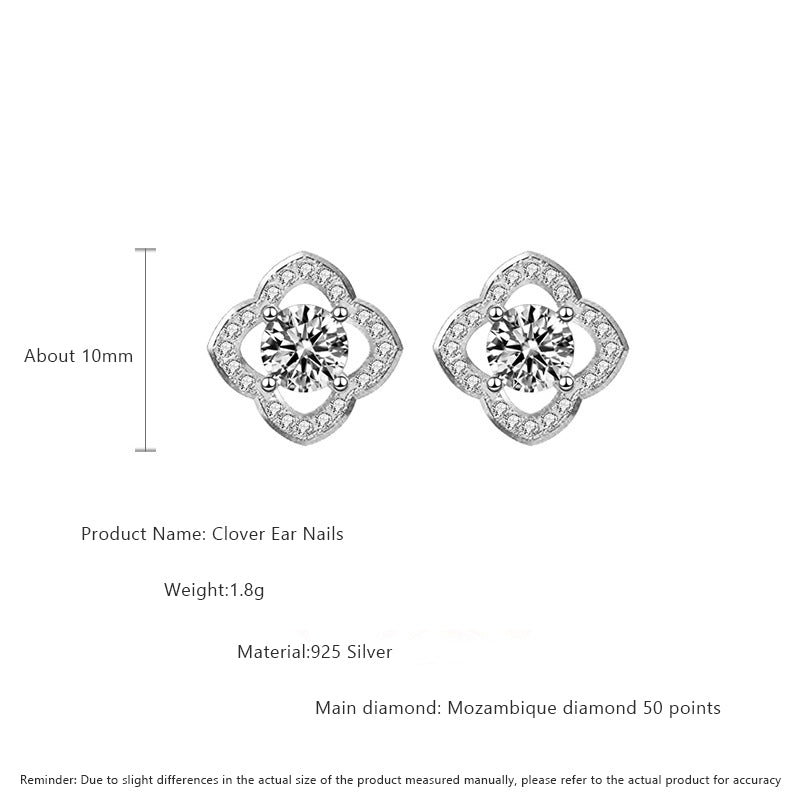 925 Sterling Silver Leaf Stud Earrings with 0.5ct Moissanite White Gold Plated Floral Jewelry for Women