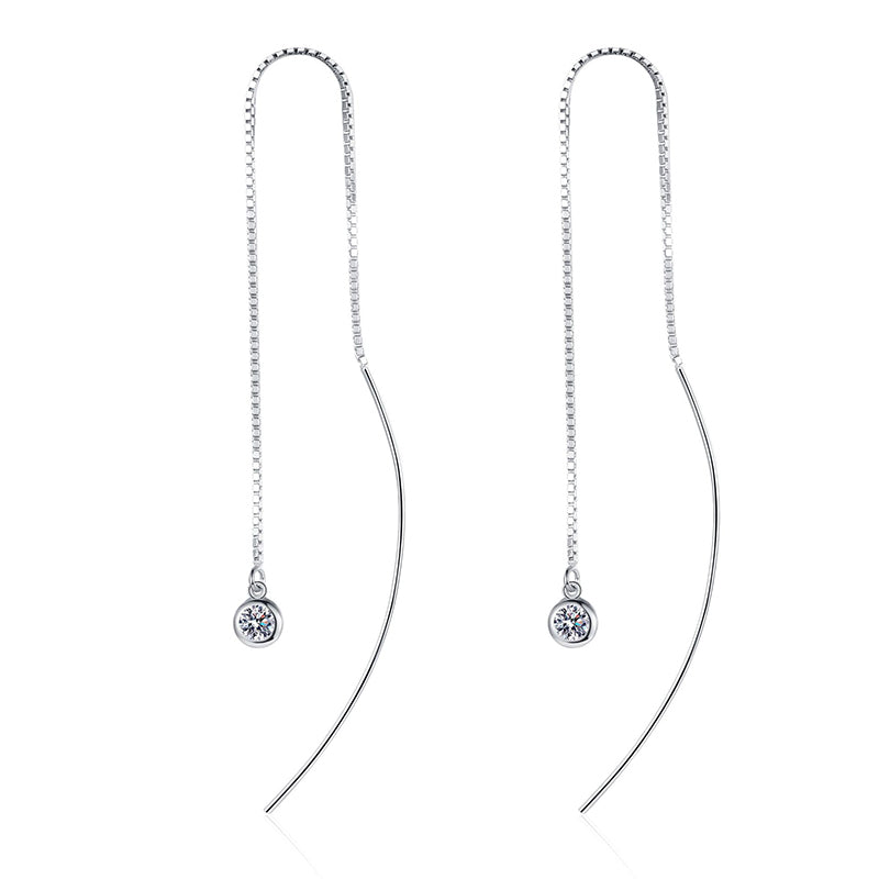 925 Sterling Silver Minimalist Fringe Earrings with 0.2ct (Total) Moissanite - Geometric Tree-Inspired Dangle Earrings