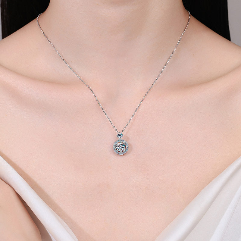 925 Sterling Silver Openwork Bubble Pendant Necklace - 1.3CT Moissanite Minimalist Chain