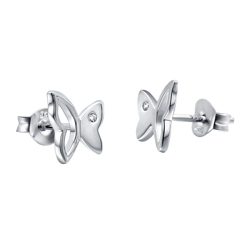 925 Sterling Silver Openwork Butterfly Stud Earrings – Minimalist Geometric Jewelry