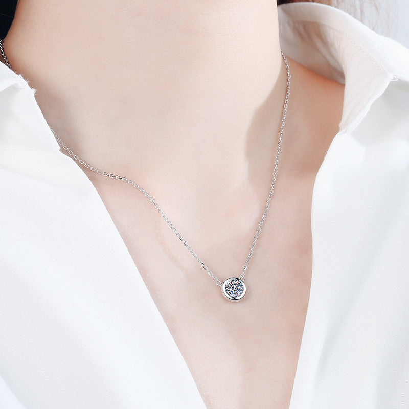 925 Sterling Silver PT950-Plated Bubble Pendant Necklace - 1CT Moissanite Valentine's Gift Collarbone Chain