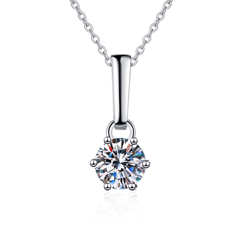925 Sterling Silver PT950-Plated Six-Prong Pendant Necklace - 1CT/2CT Moissanite Simulated Diamond Chain