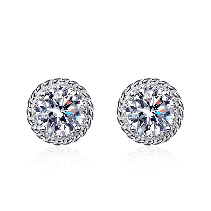 925 Sterling Silver PT950 Gold Plated Ball Moissanite Earrings - 1CT/2CT with Zircon Accents