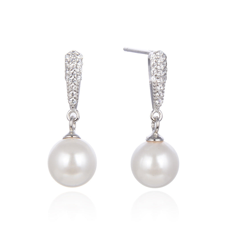 925 Sterling Silver Pearl Drop Earrings with Plastic Backs - Korean Style Natural Pearl Dangle Earrings for Women