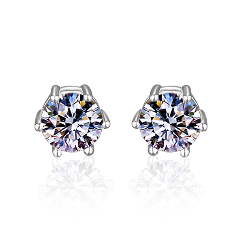 925 Sterling Silver Rhodium Plated Crown Shaped Stud Earrings with 1ct Moissanite Minimalist Elegant Jewelry for Women