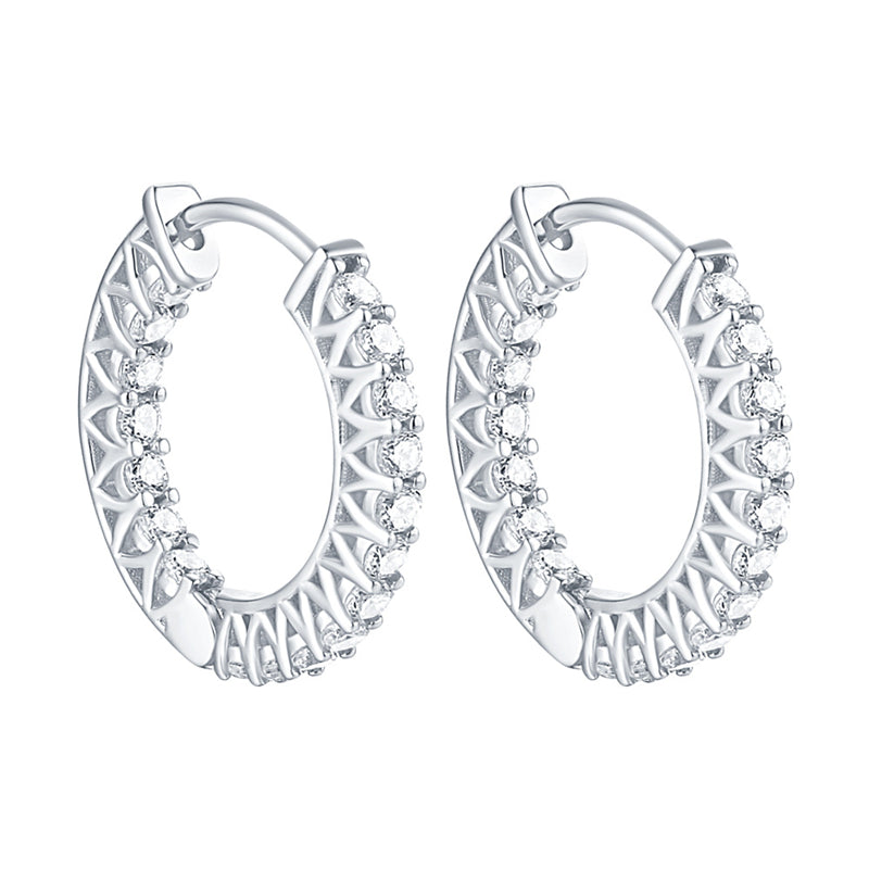 925 Sterling Silver Rose Gold Hoop Earrings for Women Elegant Zircon Geometric Ear Cuff Earrings Fashion OL Style 4.5g