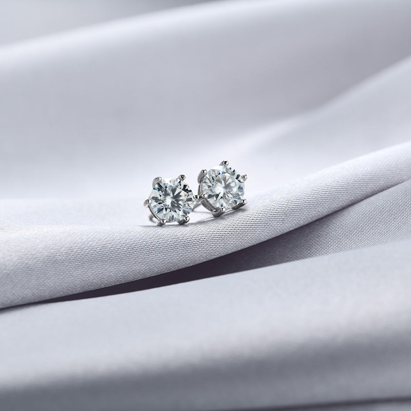 925 Sterling Silver Round Stud Earrings - 0.5ct & 1ct Diamond Simulant Options, Minimalist Everyday Jewelry for Women