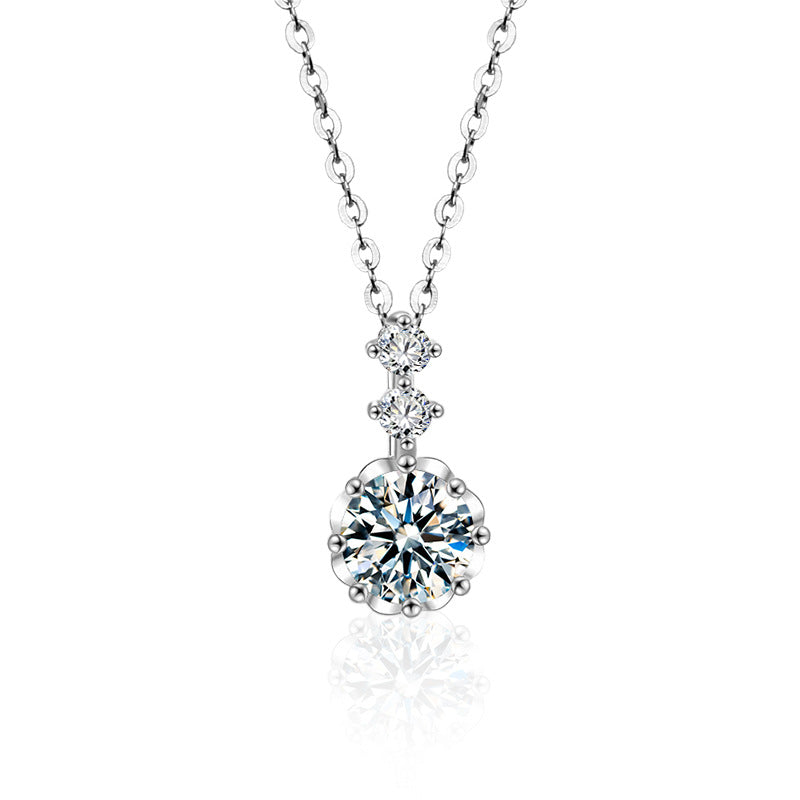 925 Sterling Silver Snowflake Pendant Necklace with 1ct Moissanite & Double Cross Chain - Rhodium Plated Women's Office Jewelry