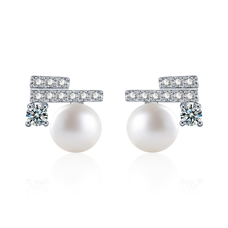 925 Sterling Silver Square Geometric Pearl Stud Earrings with Moissanite Accents Rhodium Plated Luxury Jewelry for Women