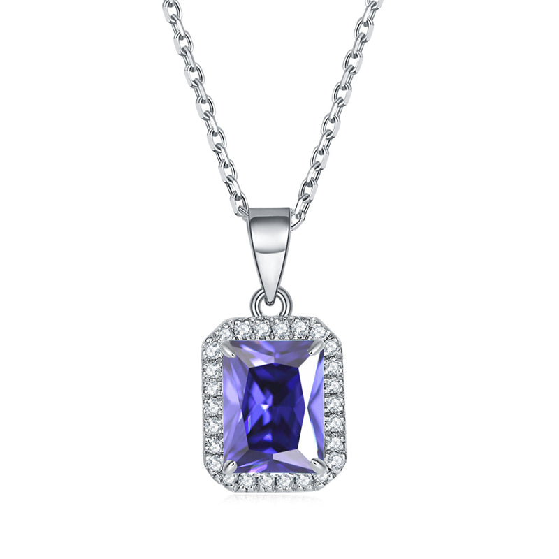 925 Sterling Silver Square Pendant Necklace - Modern Birthstone Jewelry